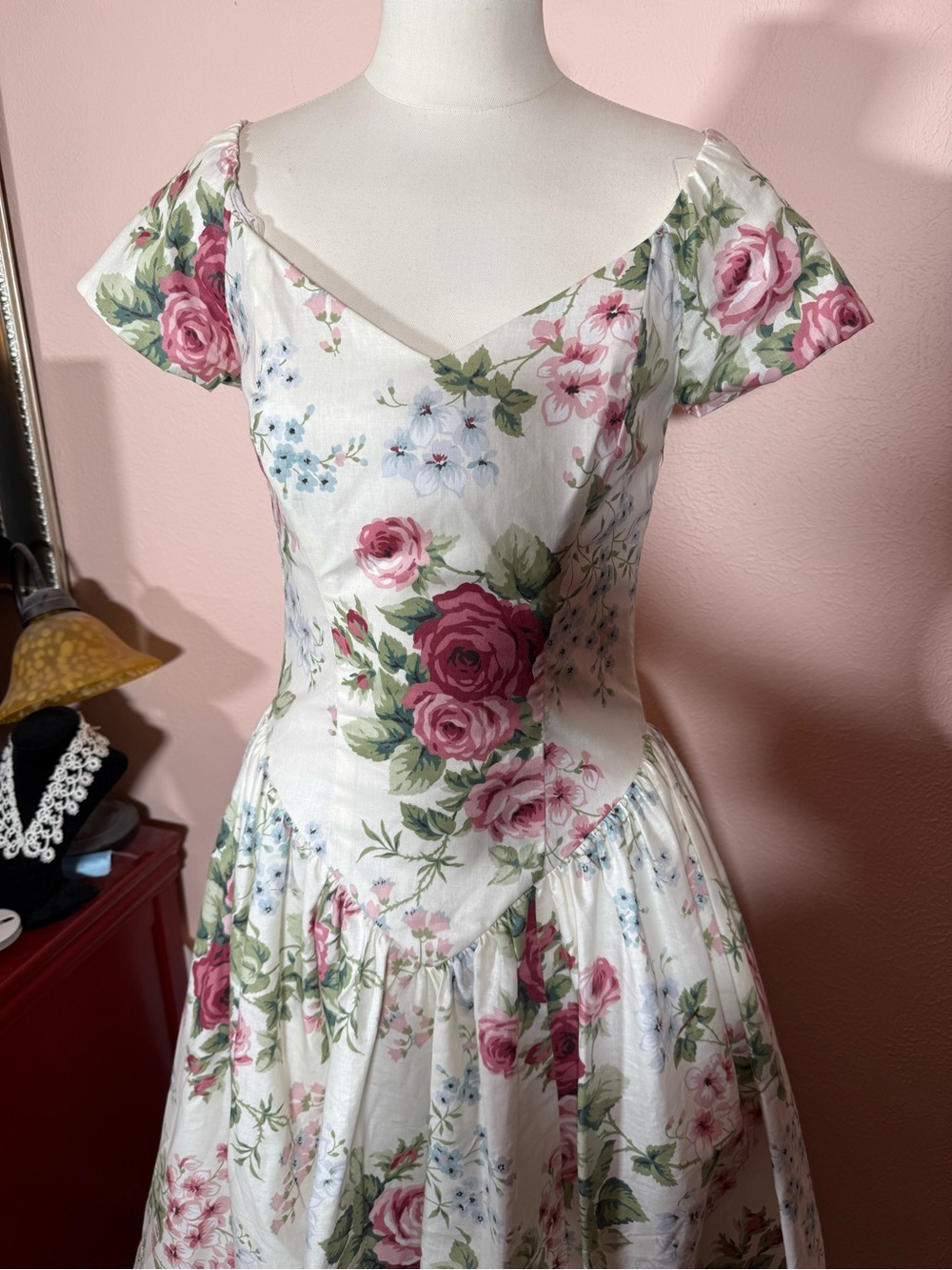 Vintage Loralie original rose floral full skirt Victorian tea dress medium - Picture 15 of 16